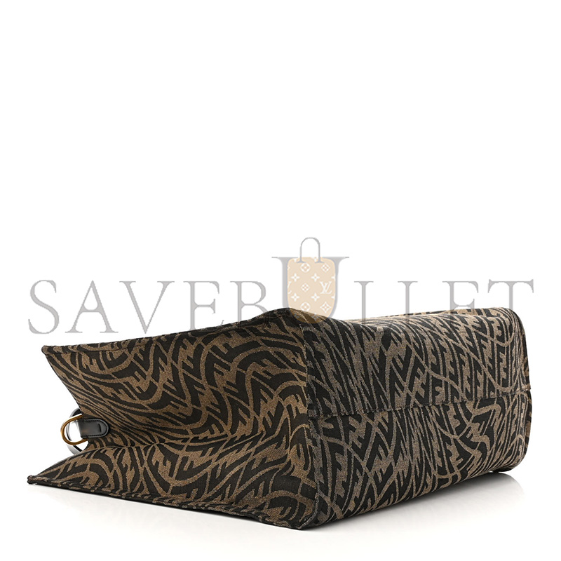 F**di x sarah coleman fabric jacquard vitello king ff vertigo shopping tote bag tobacco moro black (39*35*19cm)